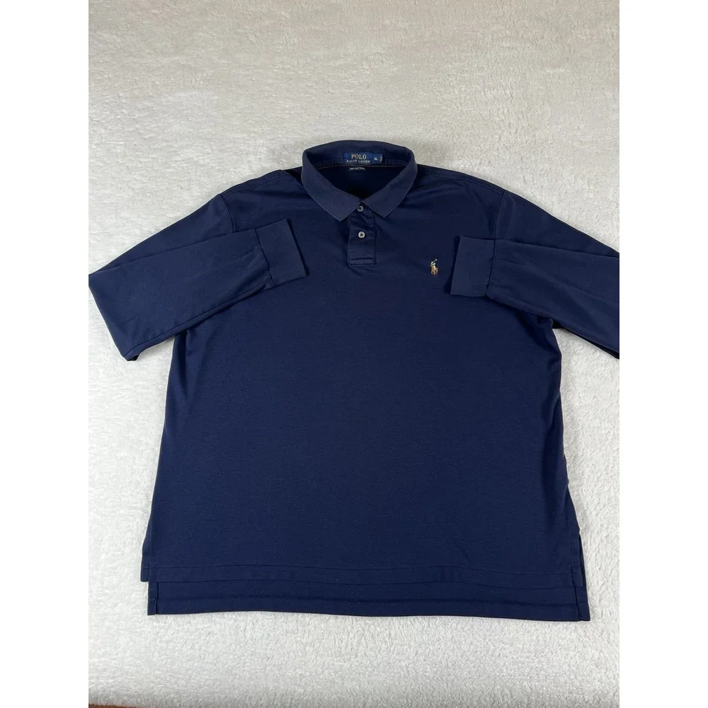 Polo Ralph Lauren Pima Soft Touch Navy L/S Polo Shirt Flesh Pony Men's XL Preppy